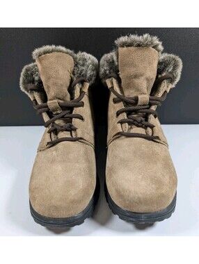 Cobbie Cuddlers Womens 6.5 Brown Suede Leather Faux Fur Lace Up Winter Boots Lug